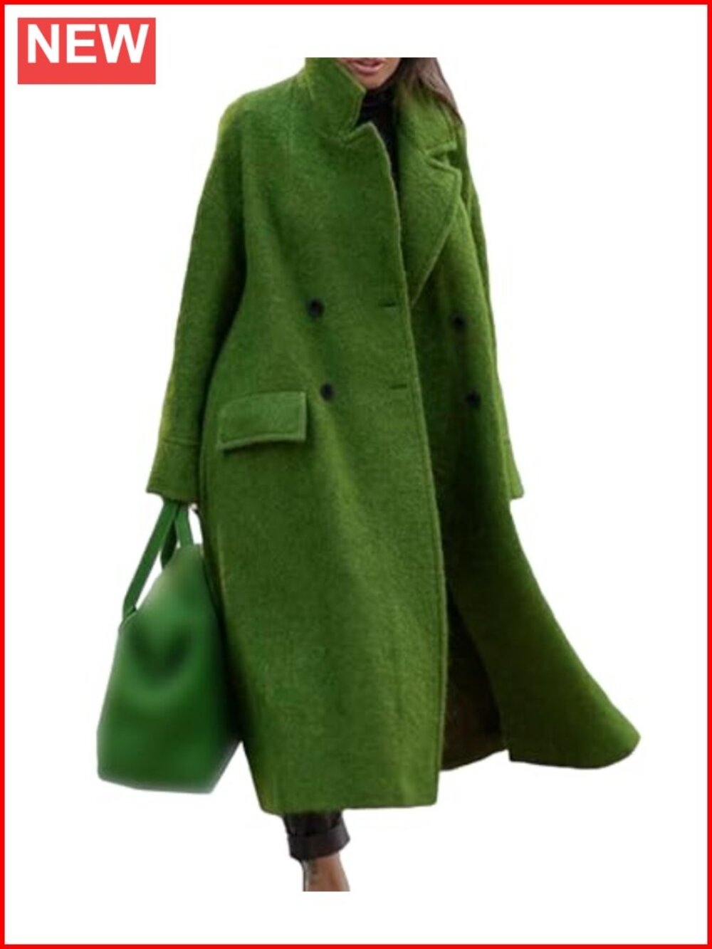 Oversized Wool Blend Maxi Pea Coat Double Breasted Notch Lapel Long Trench